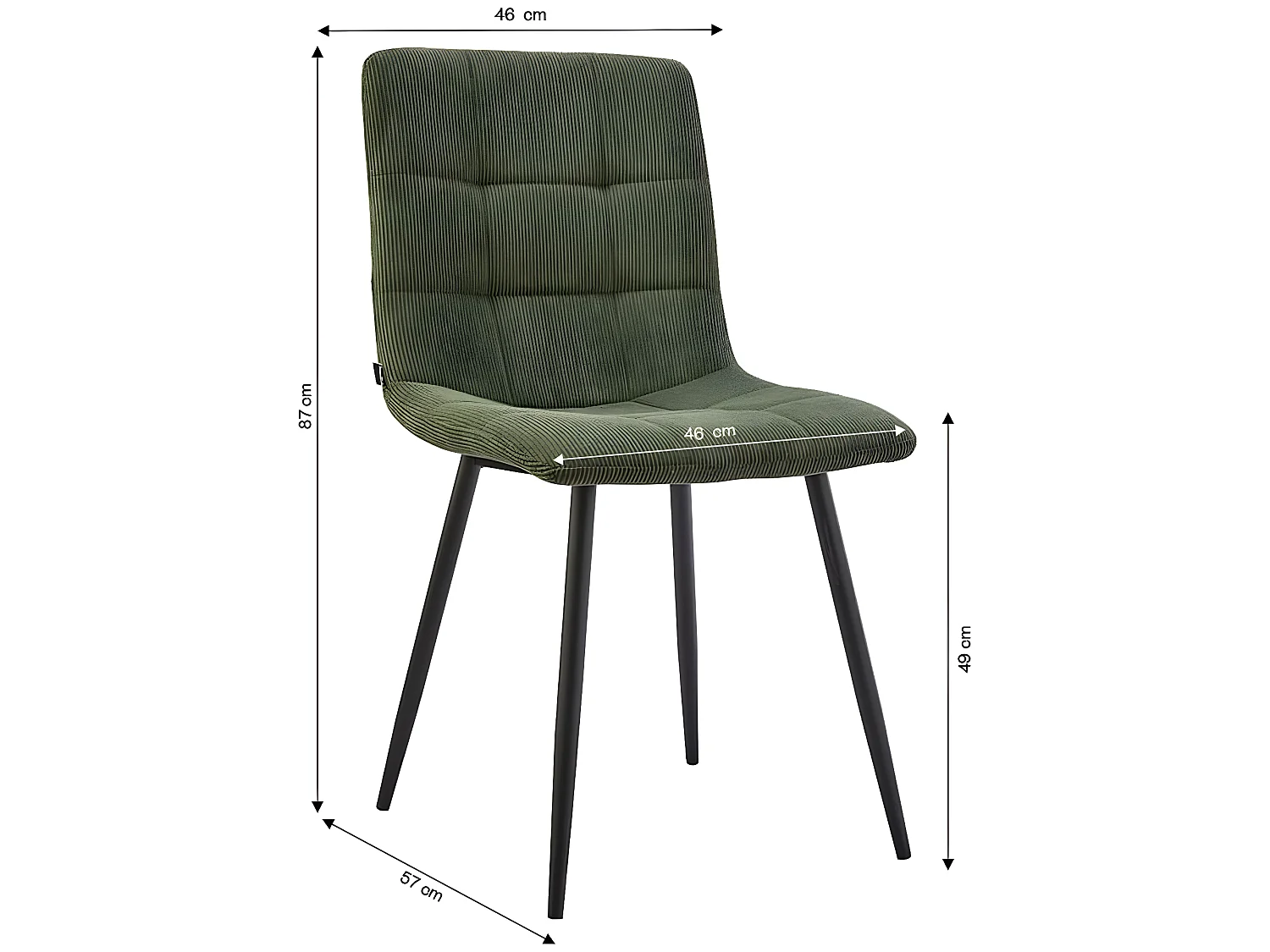 Lot de 2 chaises en velours côtelé vert, piètement noir - Iggy