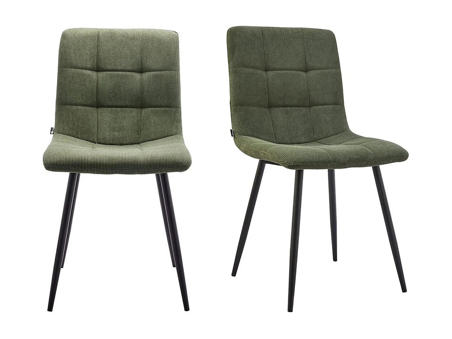 Lot de 2 chaises en velours côtelé vert, piètement noir - Iggy