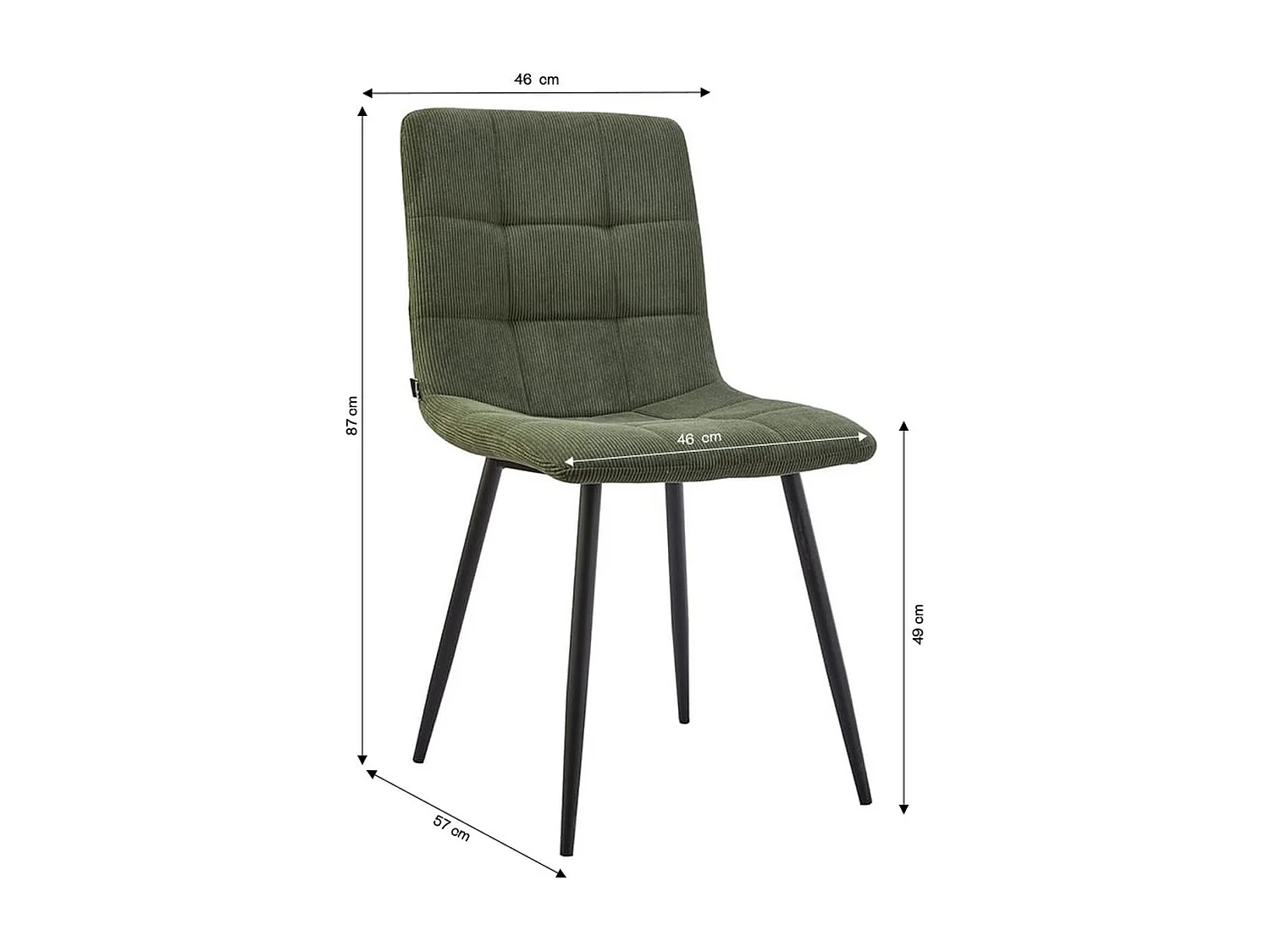Lot de 2 chaises en velours côtelé vert, piètement noir - Iggy