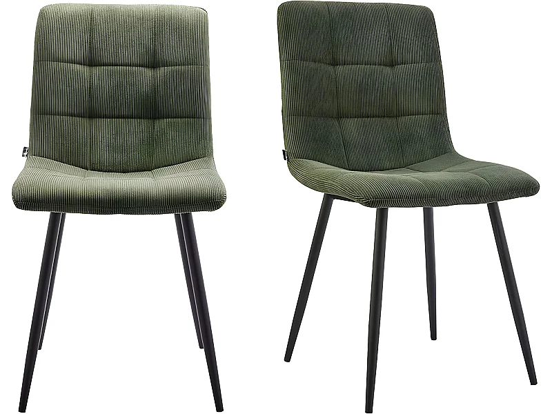 Lot de 2 chaises en velours côtelé vert, piètement noir - Iggy