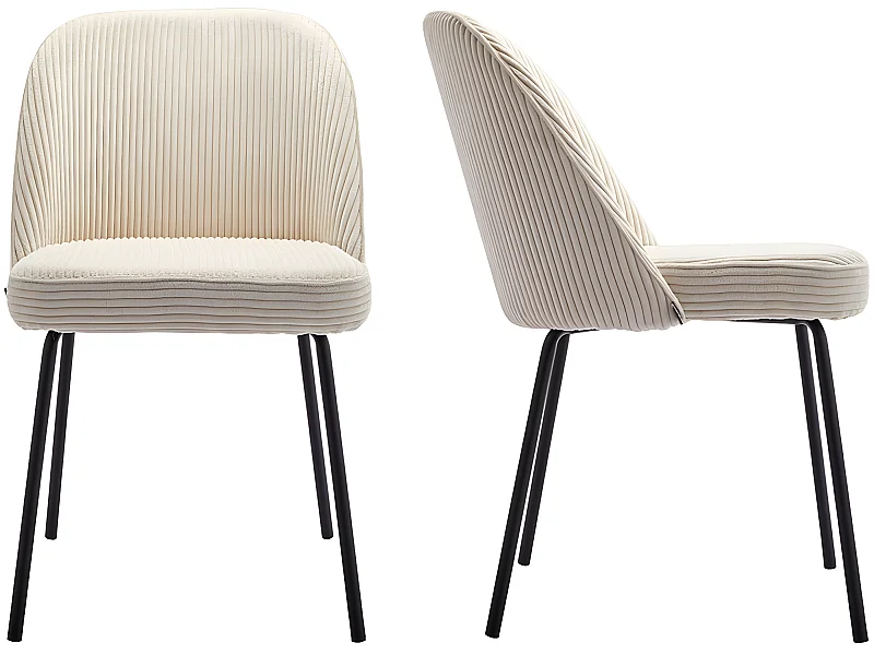 Lot de 2 chaises de salle à manger en velours côtelé beige, piètement noir - Olden