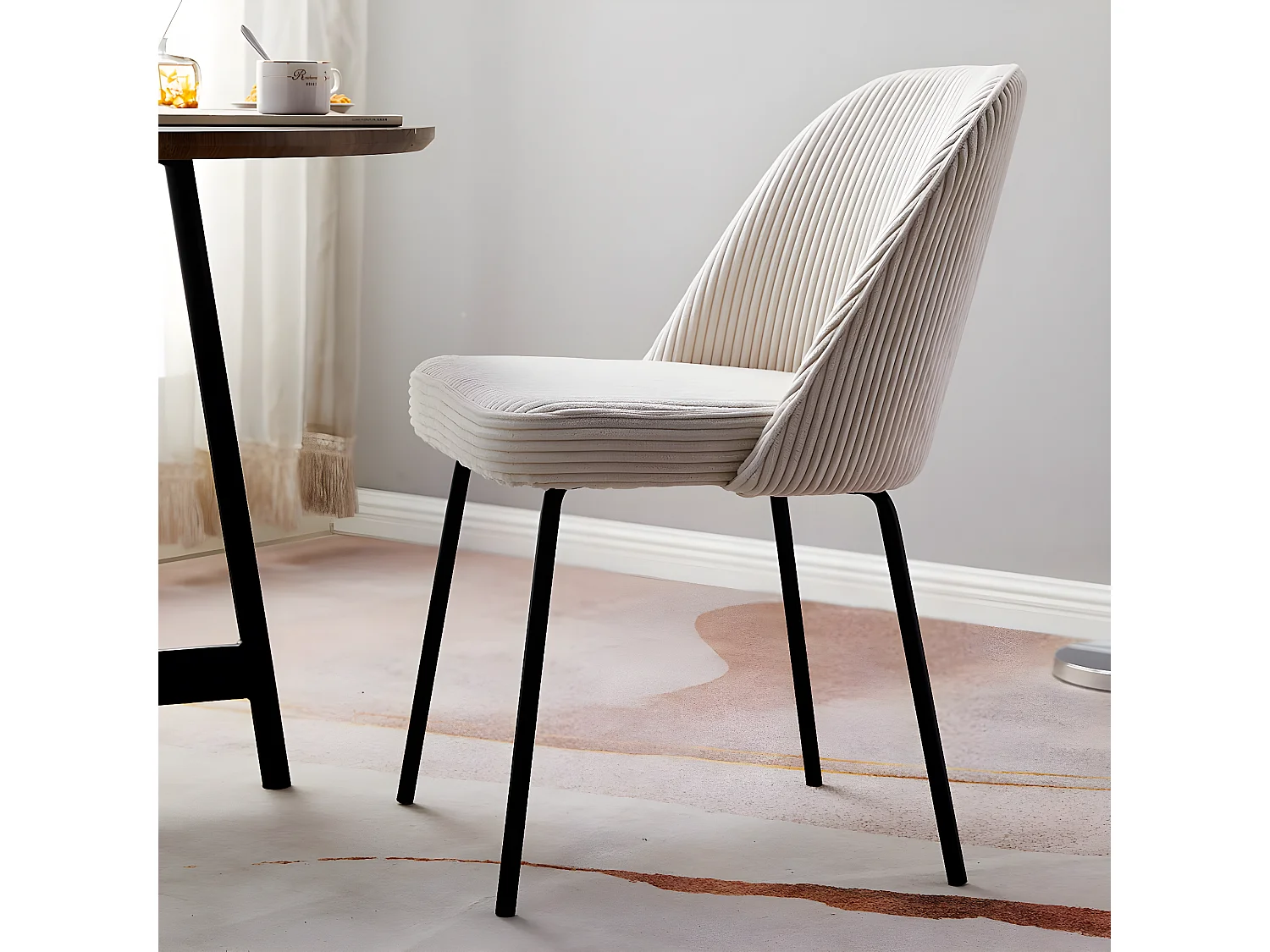 Lot de 2 chaises de salle à manger en velours côtelé beige, piètement noir - Olden