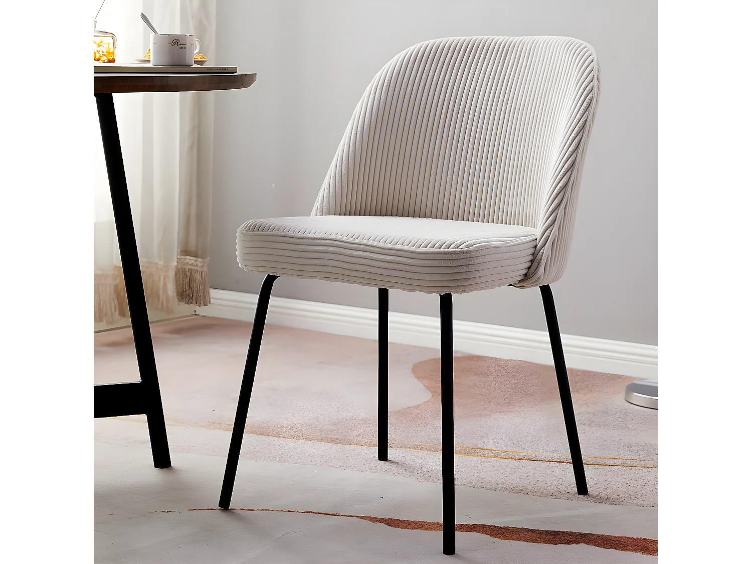 Lot de 2 chaises de salle à manger en velours côtelé beige, piètement noir - Olden