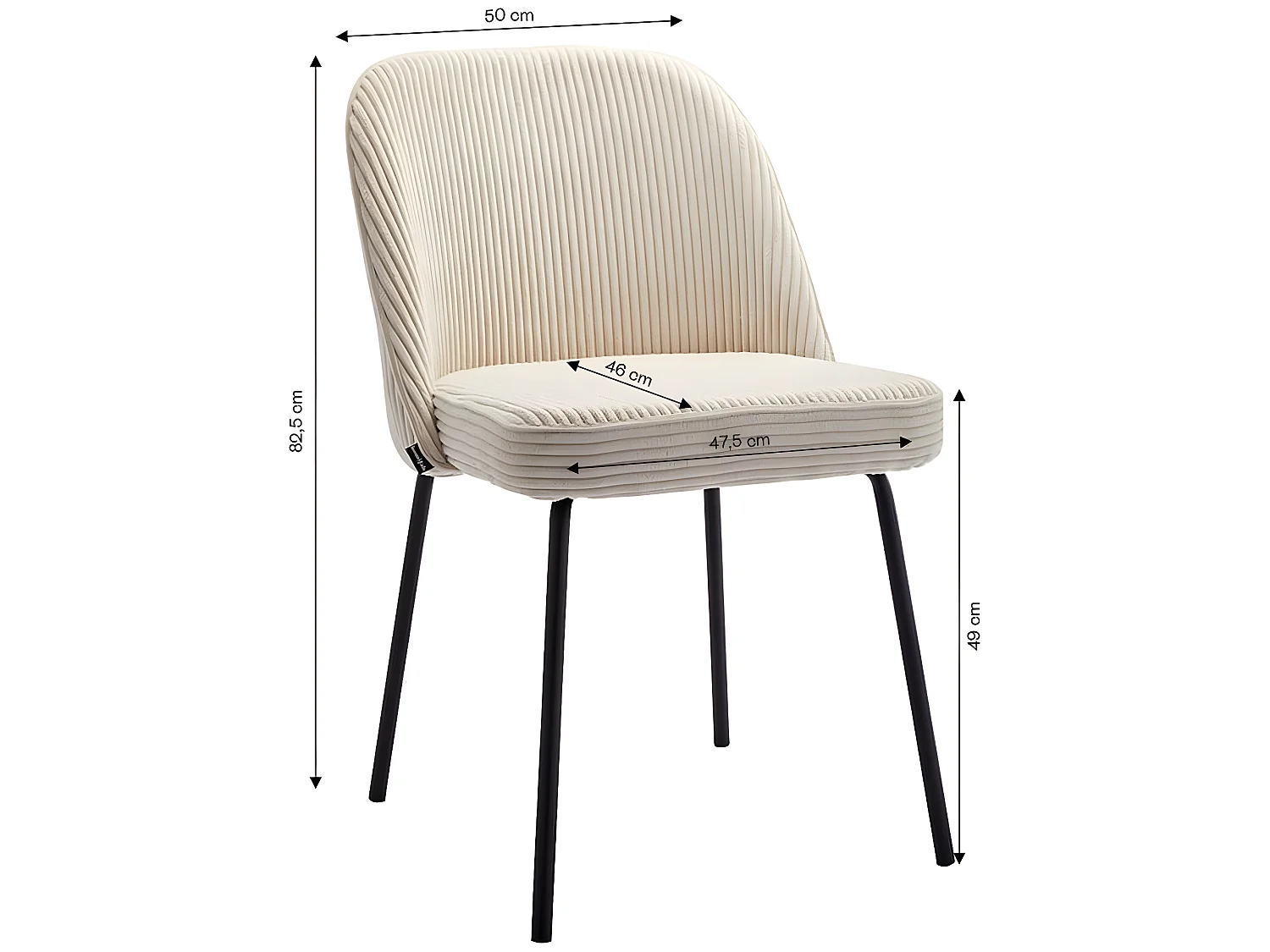 Lot de 2 chaises de salle à manger en velours côtelé beige, piètement noir - Olden