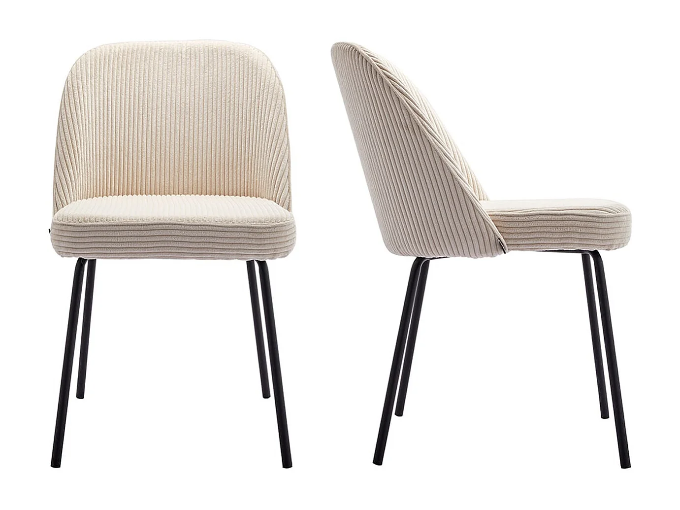 Lot de 2 chaises de salle à manger en velours côtelé beige, piètement noir - Olden