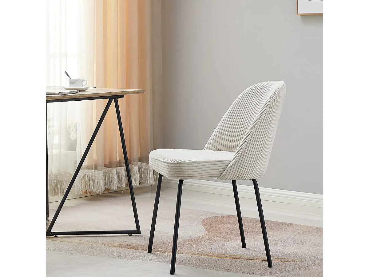 Lot de 2 chaises de salle à manger en velours côtelé beige, piètement noir - Olden