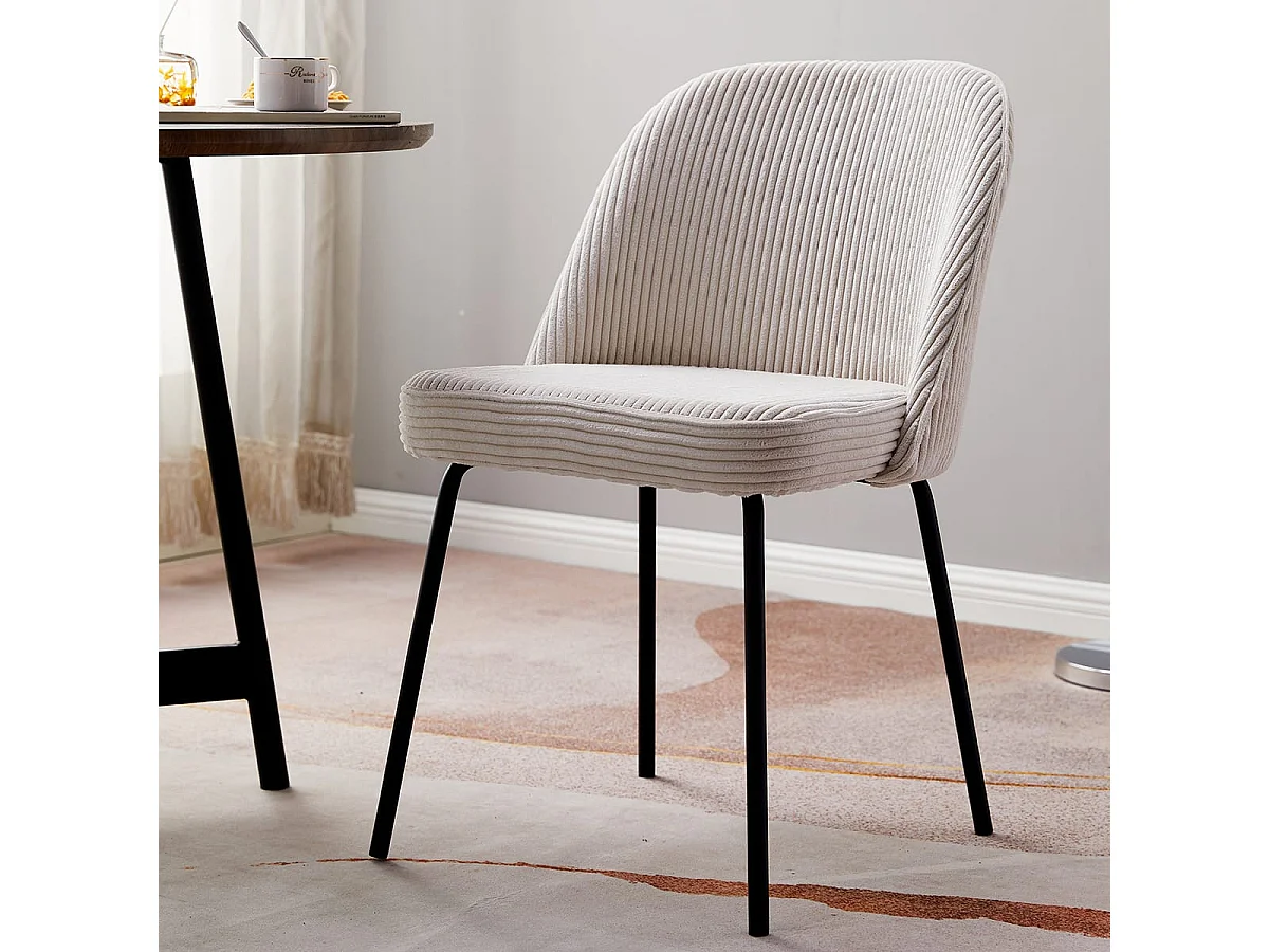 Lot de 2 chaises de salle à manger en velours côtelé beige, piètement noir - Olden