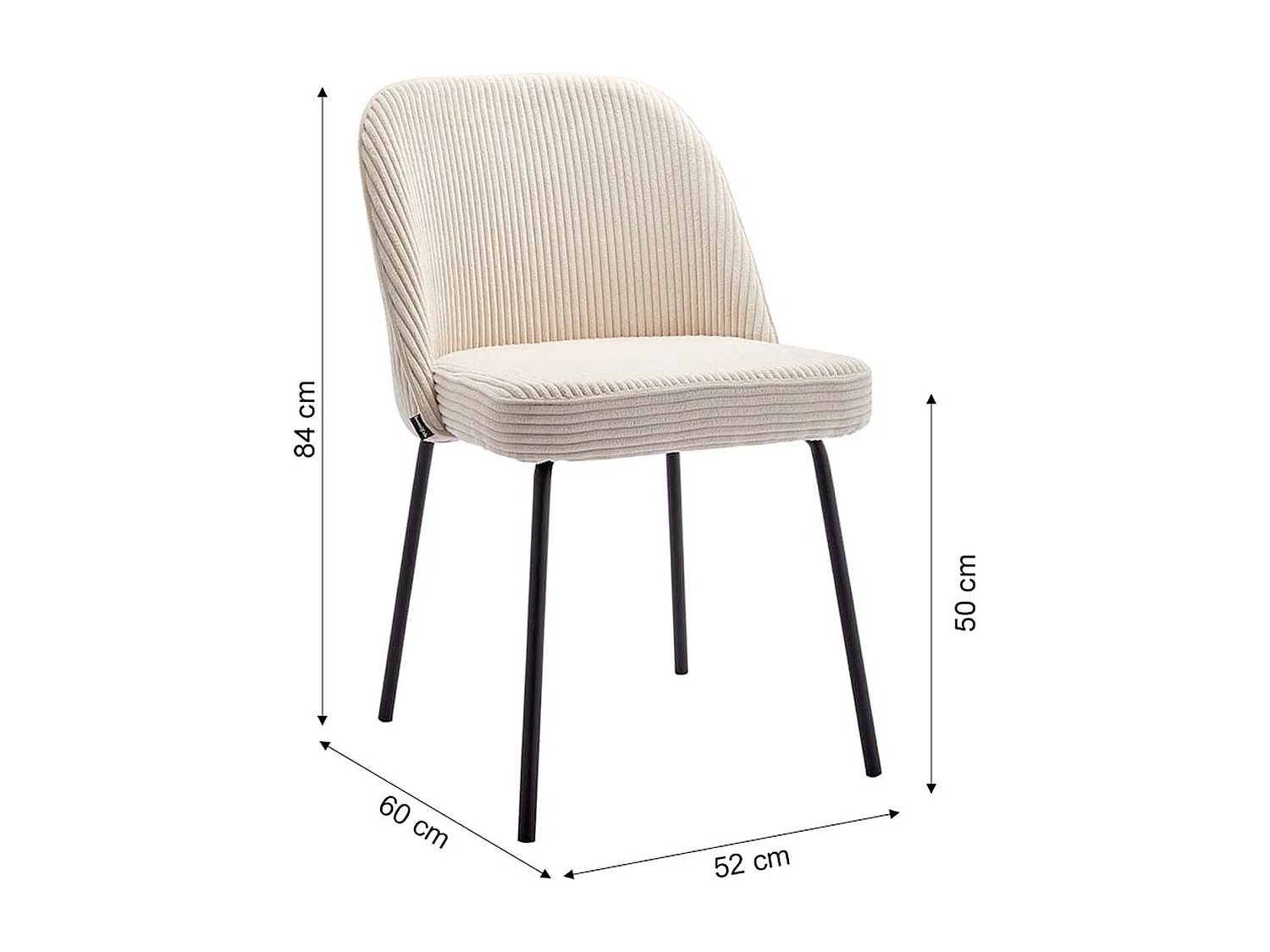 Lot de 2 chaises de salle à manger en velours côtelé beige, piètement noir - Olden