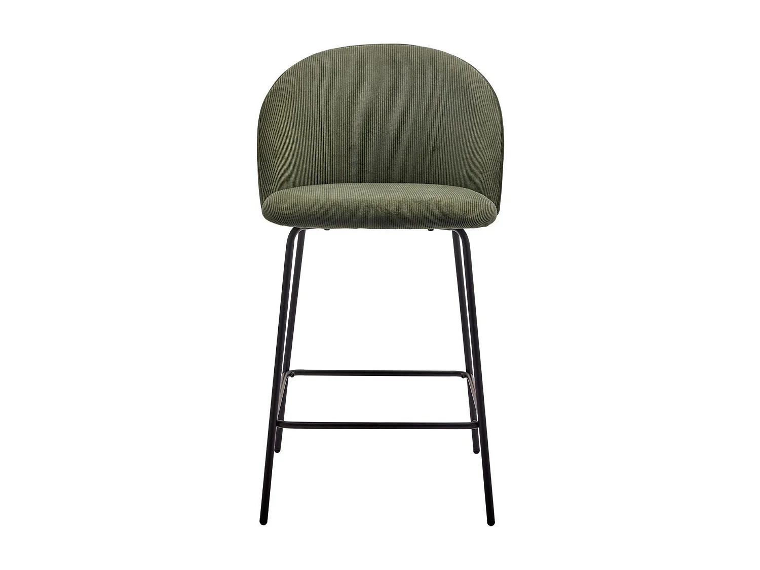 Lot de 2 tabourets de bar en velours côtelé vert, piètement noir - Alta