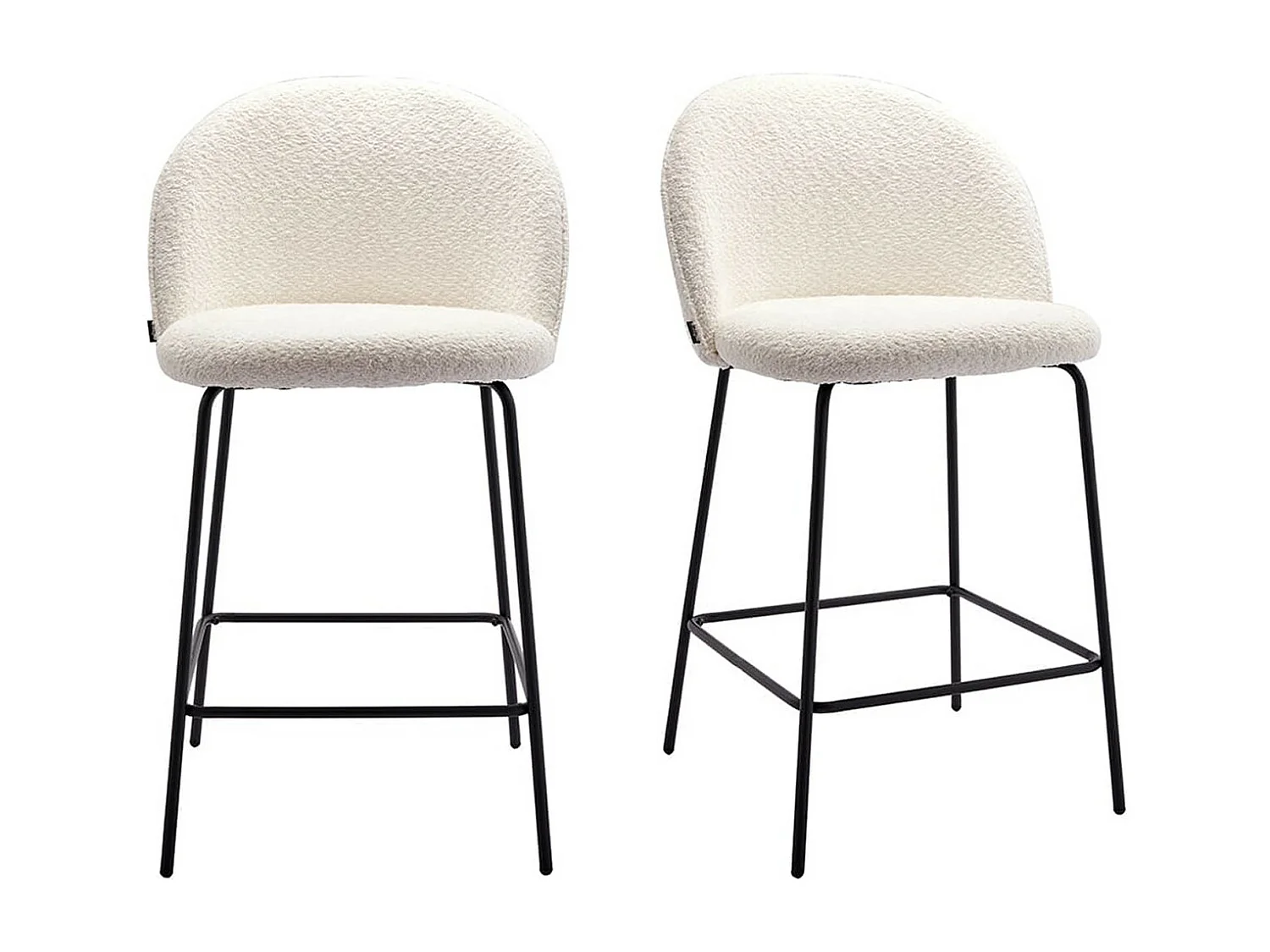 Lot de 2 tabourets de bar en tissu bouclette écru, piètement noir - Alta