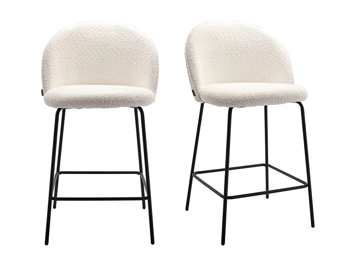 Lot de 2 tabourets de bar en tissu bouclette écru, piètement noir - Alta