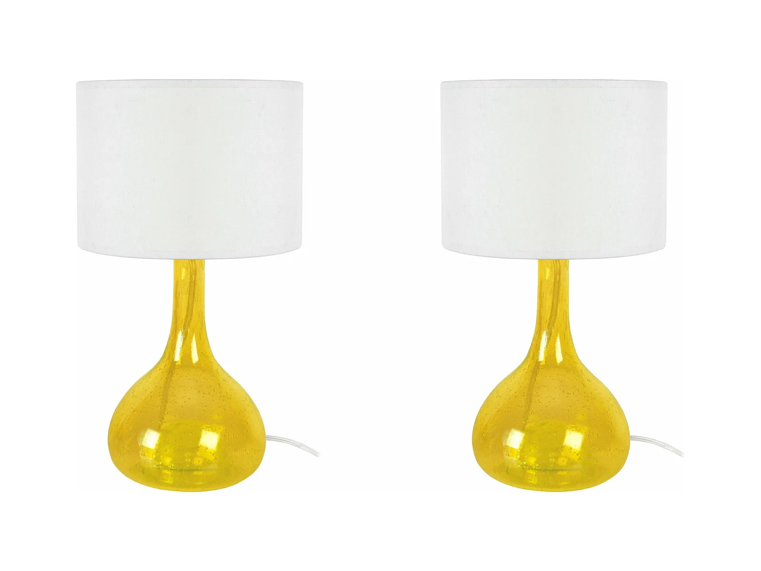 Pair de Lampes de chevet bouteille verre boulé  jaune 34 cm.