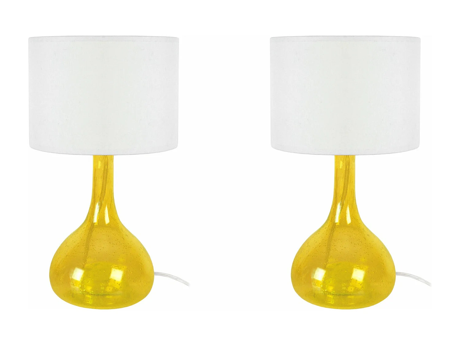 Pair de Lampes de chevet bouteille verre boulé  jaune 34 cm.