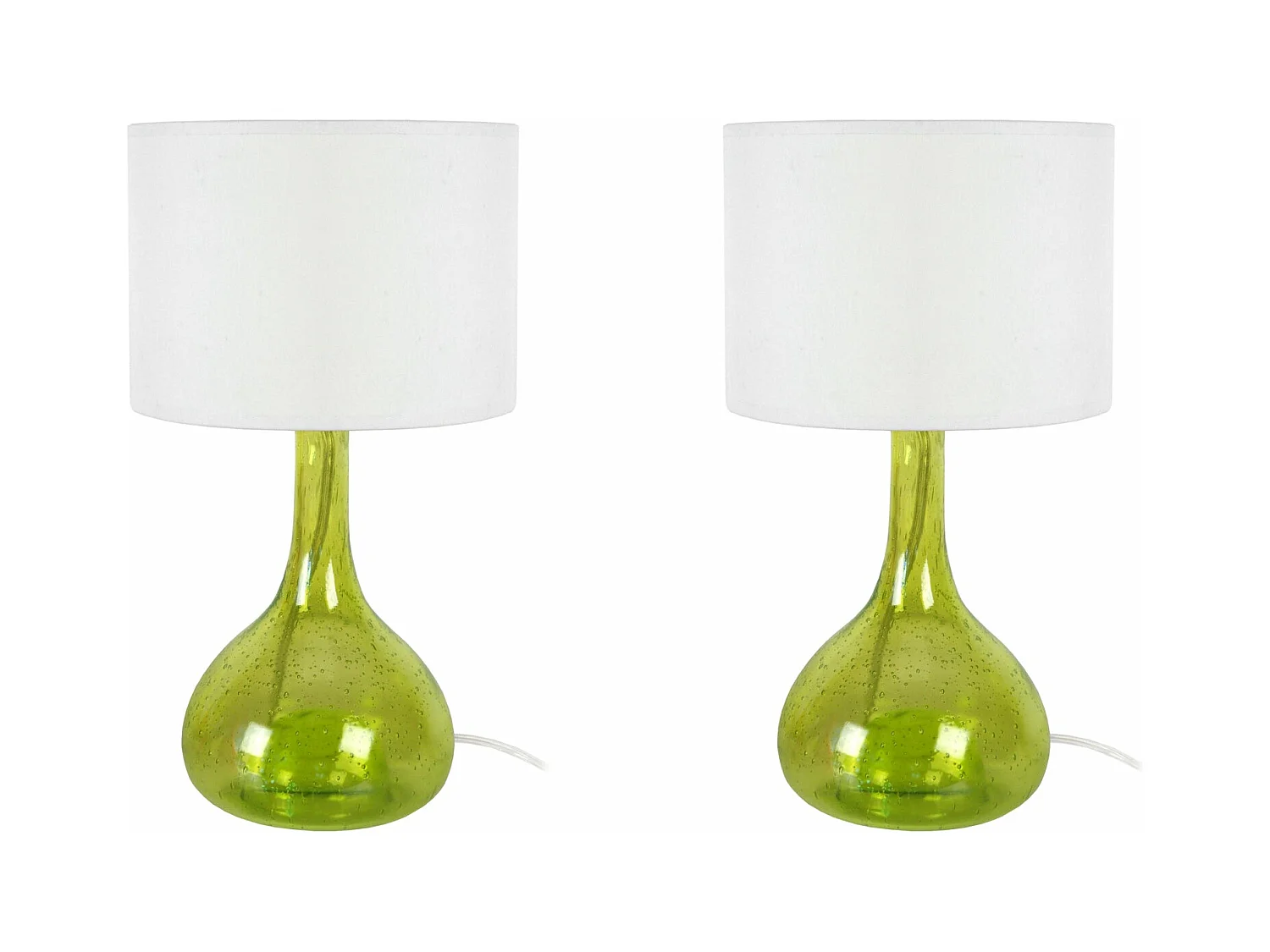 Pair de Lampes de chevet bouteille verre boulé  vert 34 cm.