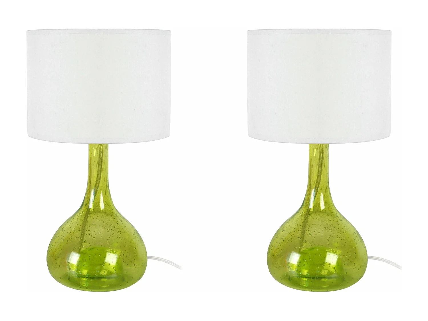 Pair de Lampes de chevet bouteille verre boulé  vert 34 cm.