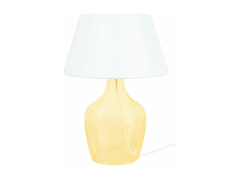 Lampe de chevet bouteille verre  jaune 36 cm.
