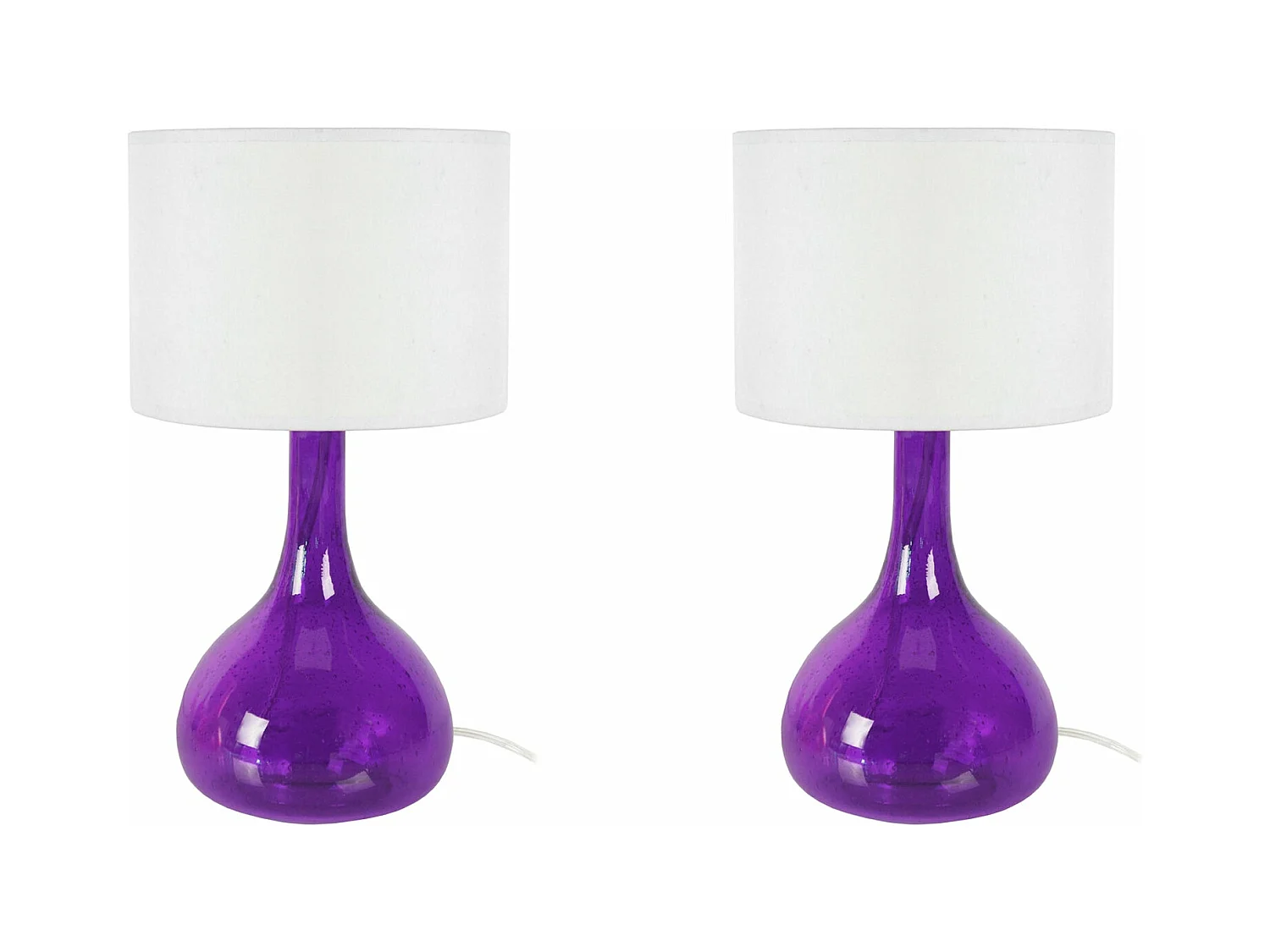 Pair de Lampes de chevet bouteille verre boulé  violet 34 cm.