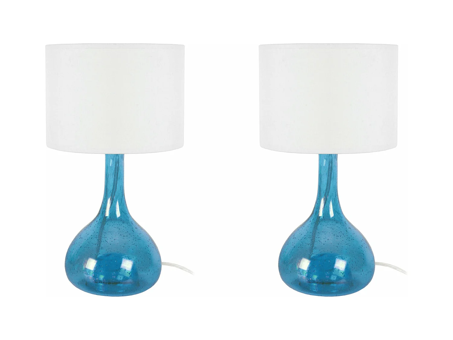 Pair de Lampes de chevet bouteille verre boulé  bleu 34 cm.