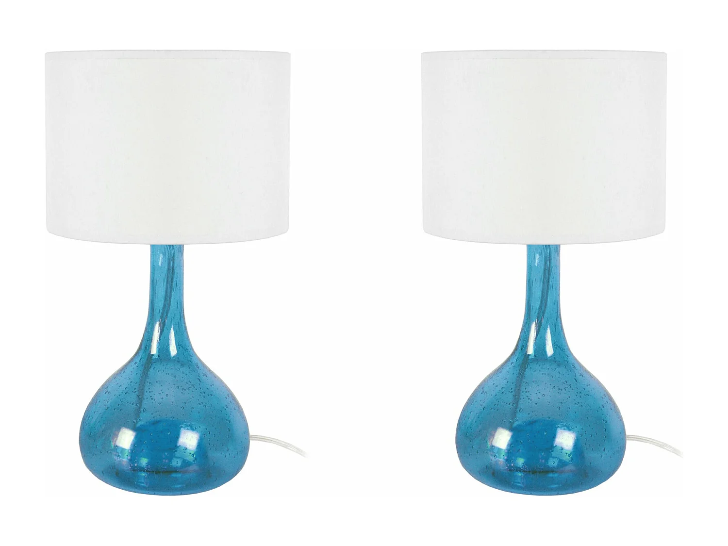 Pair de Lampes de chevet bouteille verre boulé  bleu 34 cm.