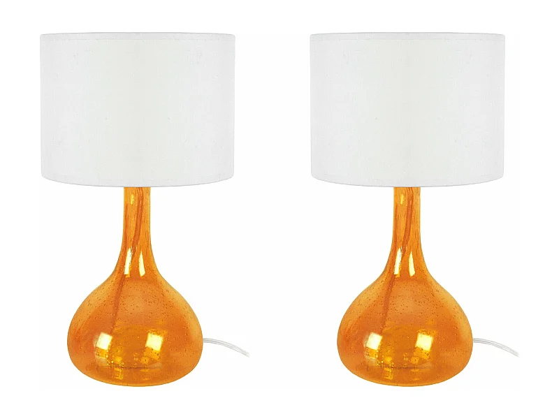 Pair de Lampes de chevet bouteille verre boulé  orange 34 cm.