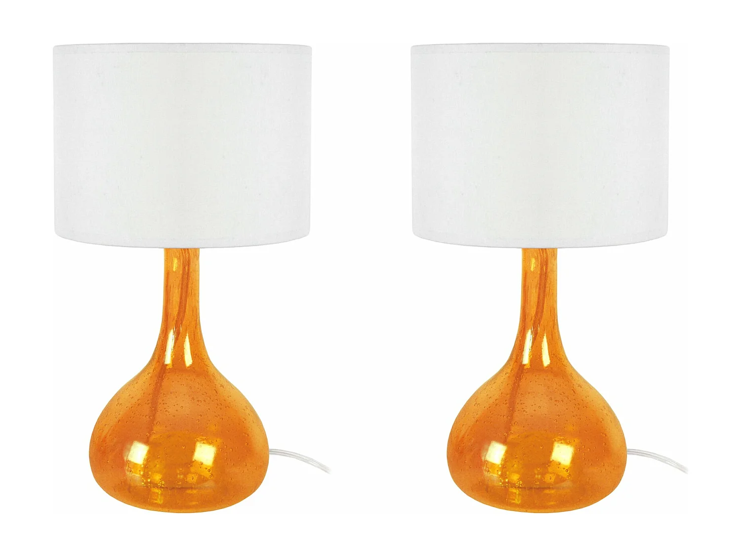 Pair de Lampes de chevet bouteille verre boulé  orange 34 cm.