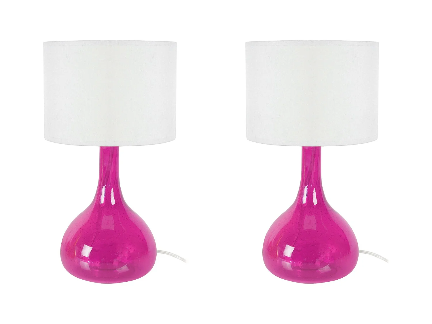 Pair de Lampes de chevet bouteille verre boulé  rose 34 cm.