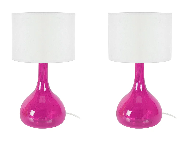 Pair de Lampes de chevet bouteille verre boulé  rose 34 cm.