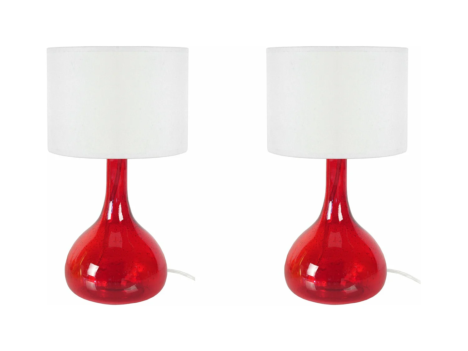 Pair de Lampes de chevet bouteille verre boulé  rouge 34 cm.