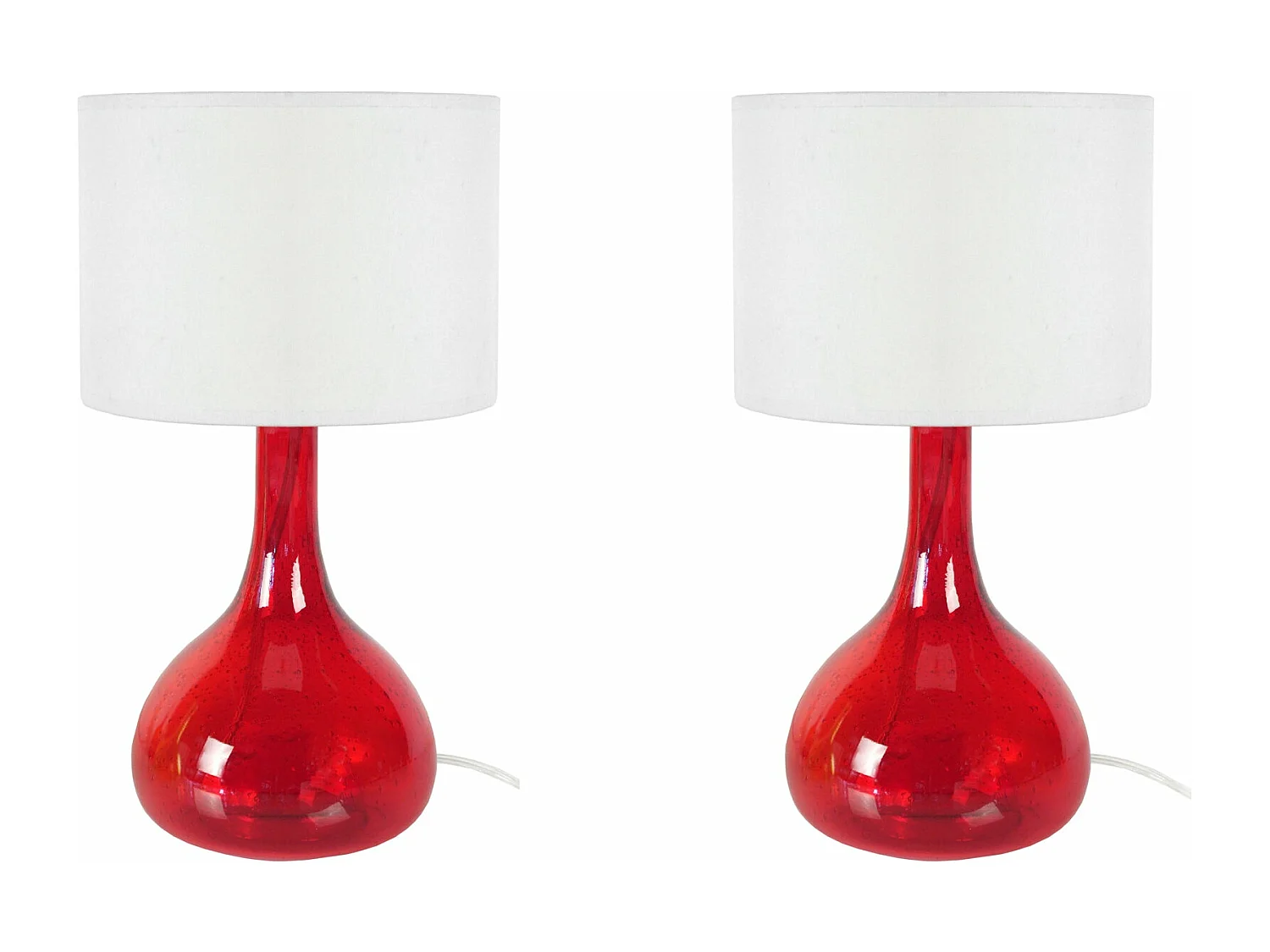 Pair de Lampes de chevet bouteille verre boulé  rouge 34 cm.