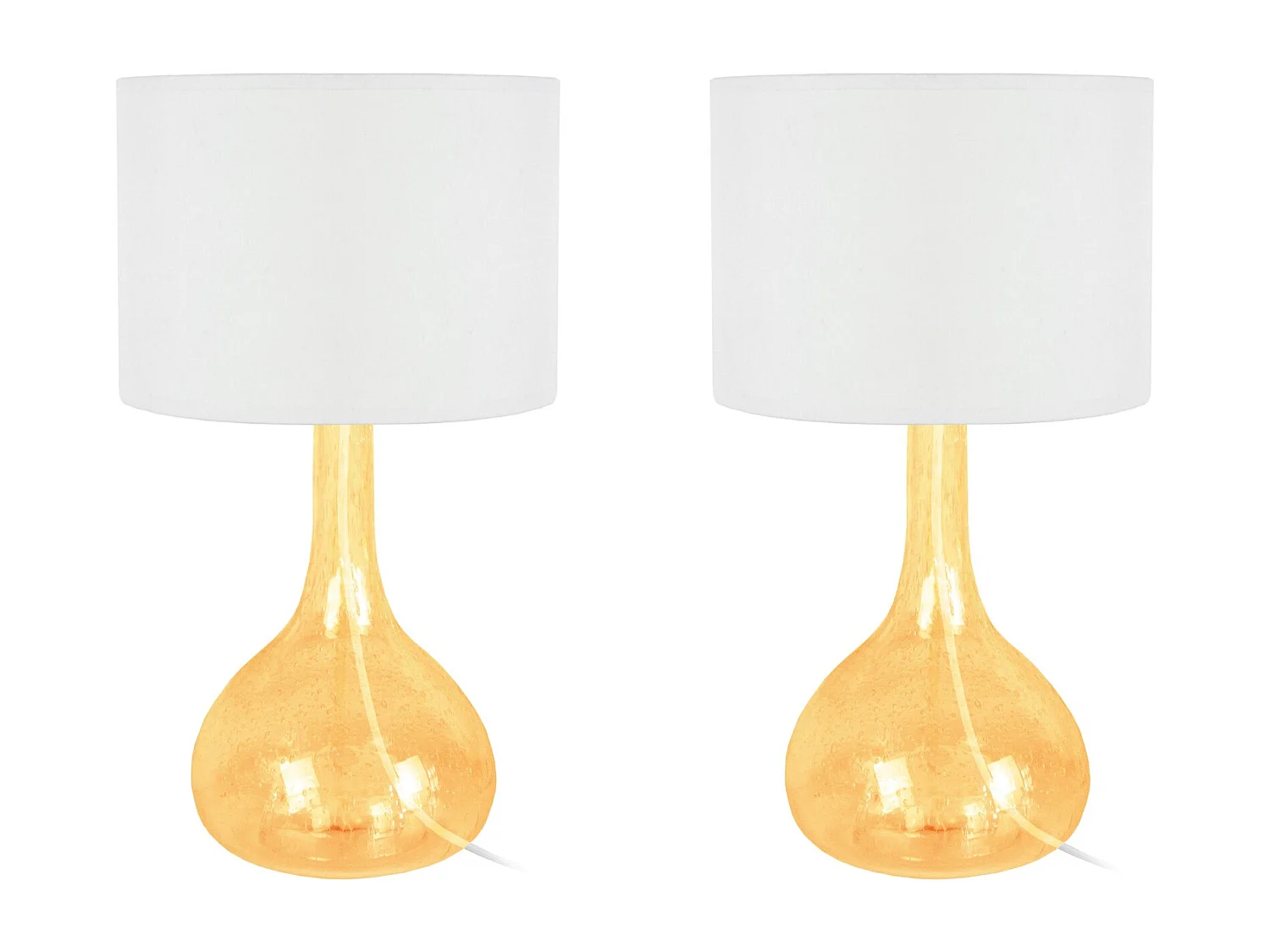 Pair de Lampes de chevet bouteille verre boulé  ambre 34 cm.