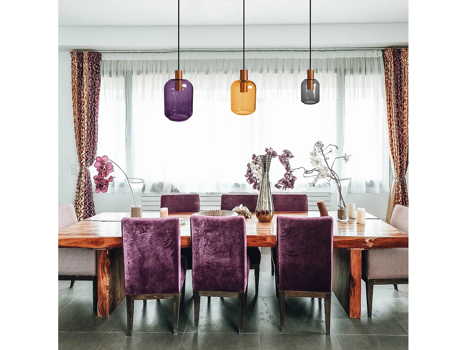 Lampadario vetro 3 luci multicolore D'90cm