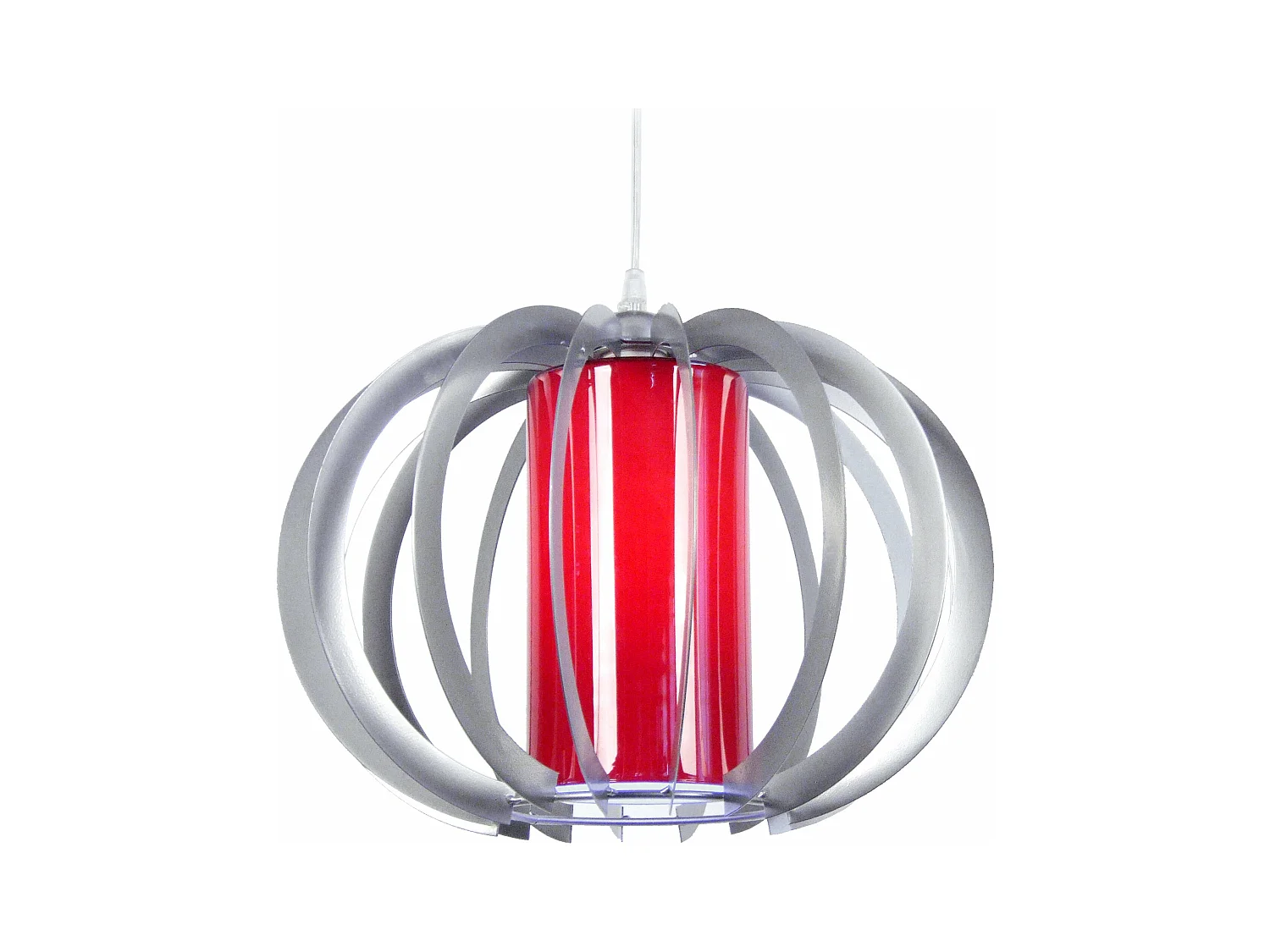 Suspension globe métal  aluminium,rouge 90 cm.