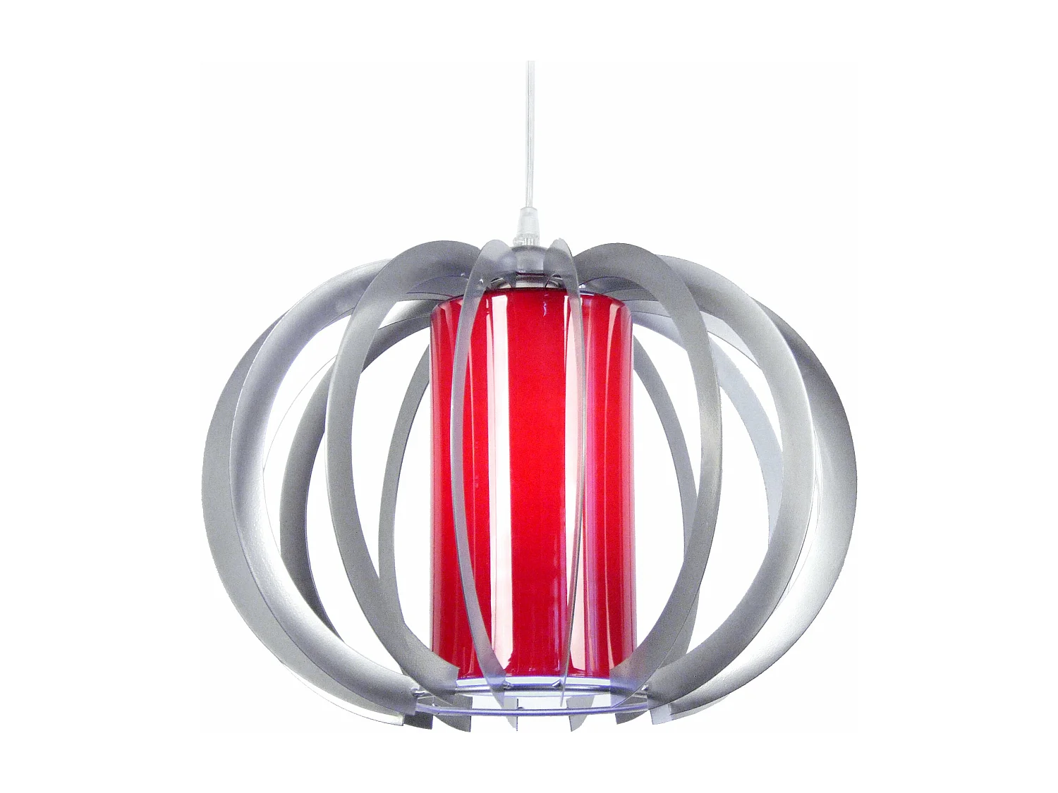 Suspension globe métal  aluminium,rouge 90 cm.