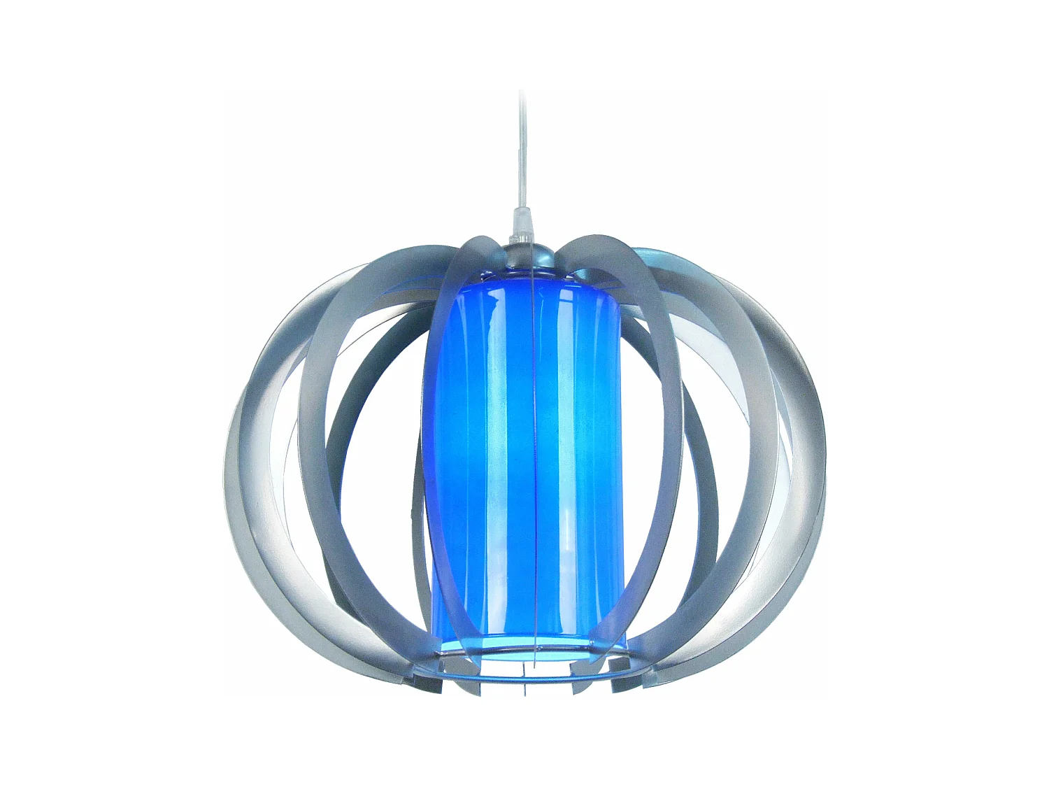 Suspension globe métal  aluminium,bleu 90 cm.
