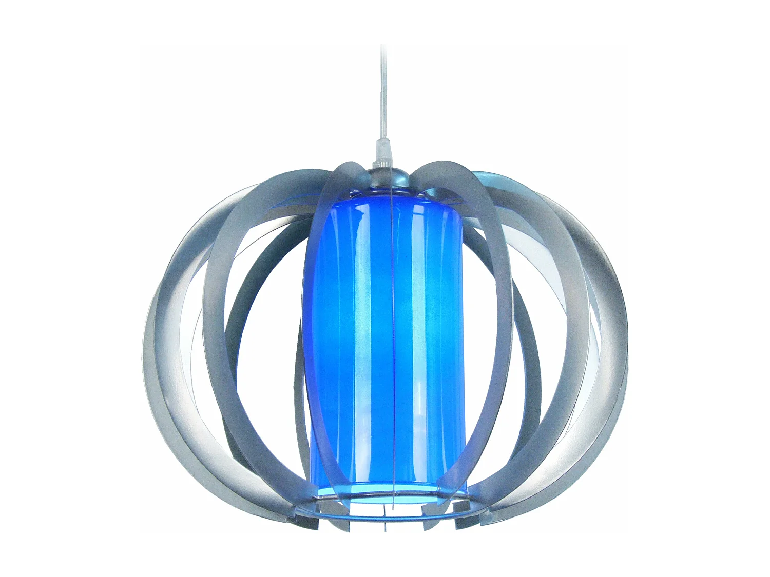 Suspension globe métal  aluminium,bleu 90 cm.