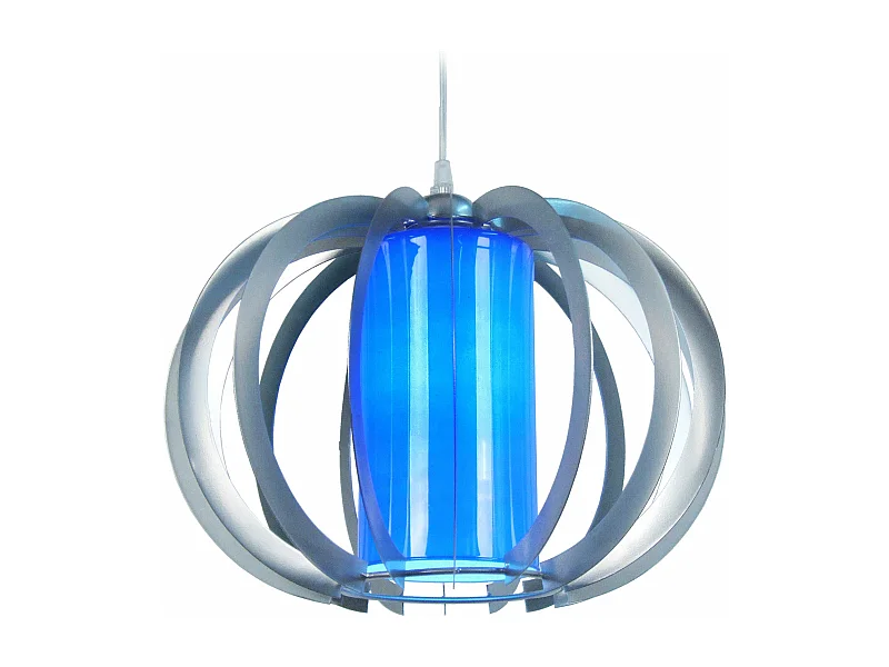 Suspension globe métal  aluminium,bleu 90 cm.