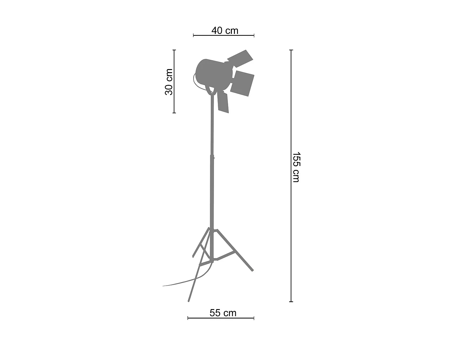 Lampadaire articulé trepied métal  ivoire 155 cm.
