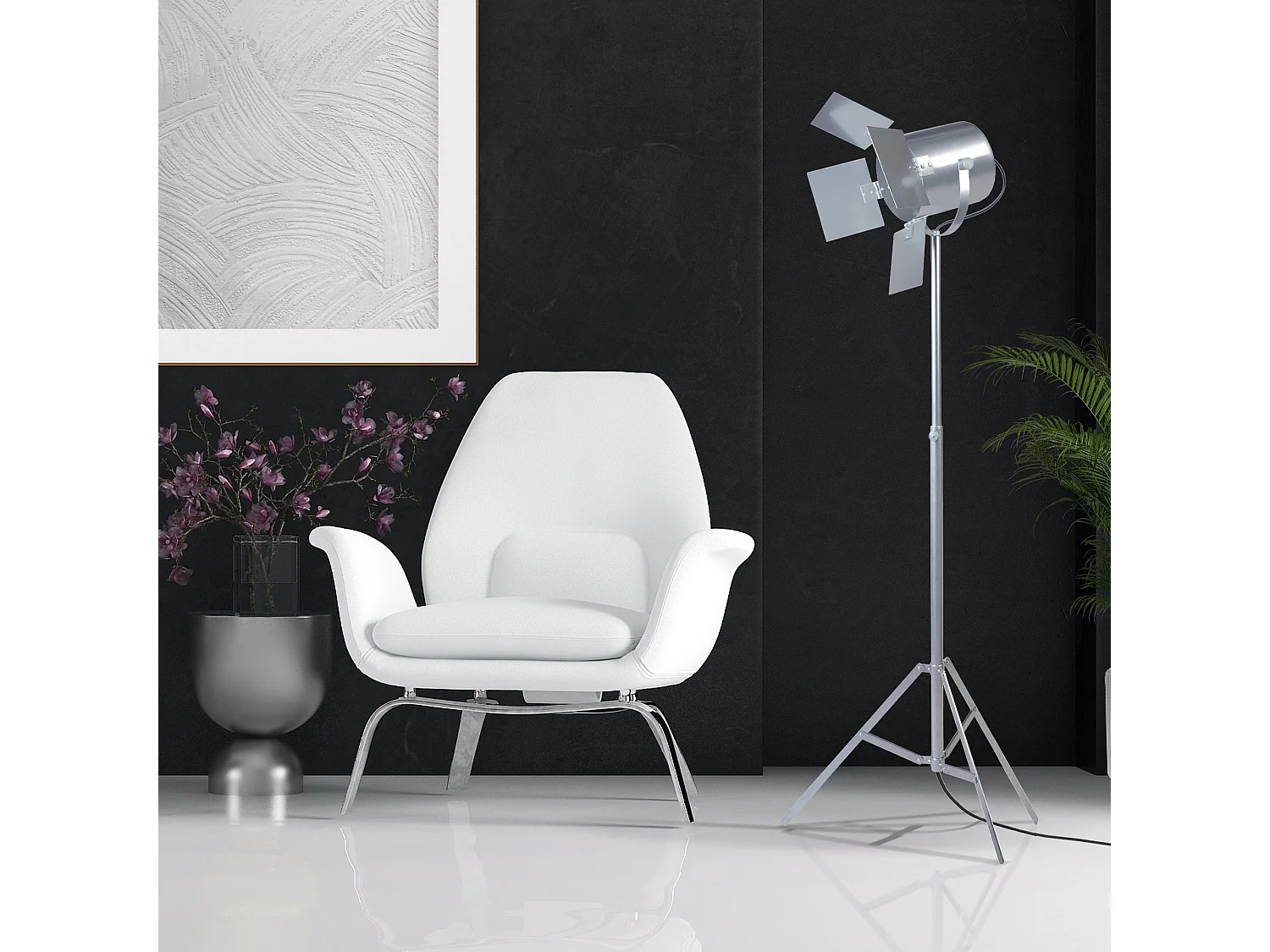Lampadaire articulé trepied métal  aluminium 155 cm.