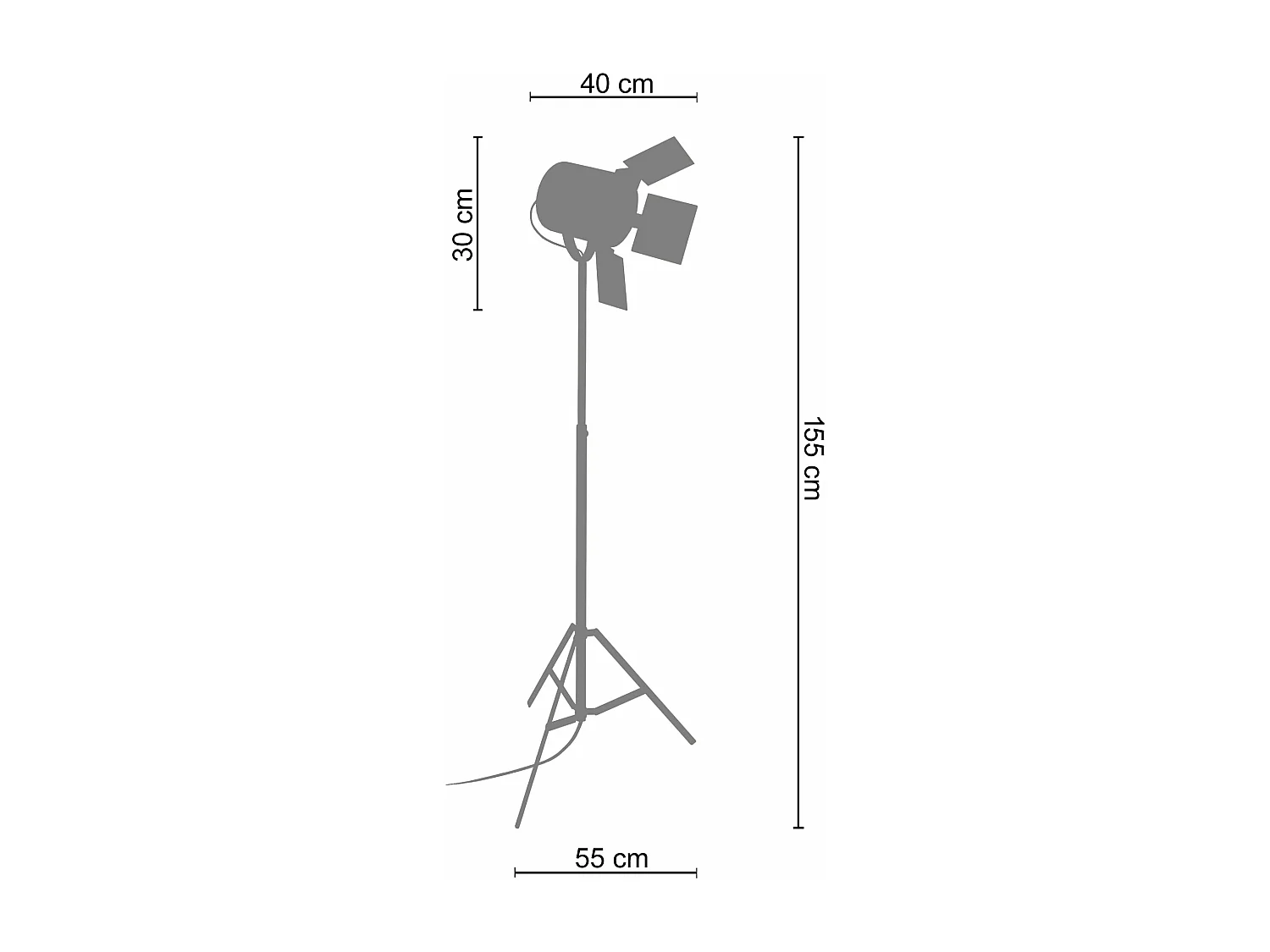 Lampadaire articulé trepied métal noir 155 cm.