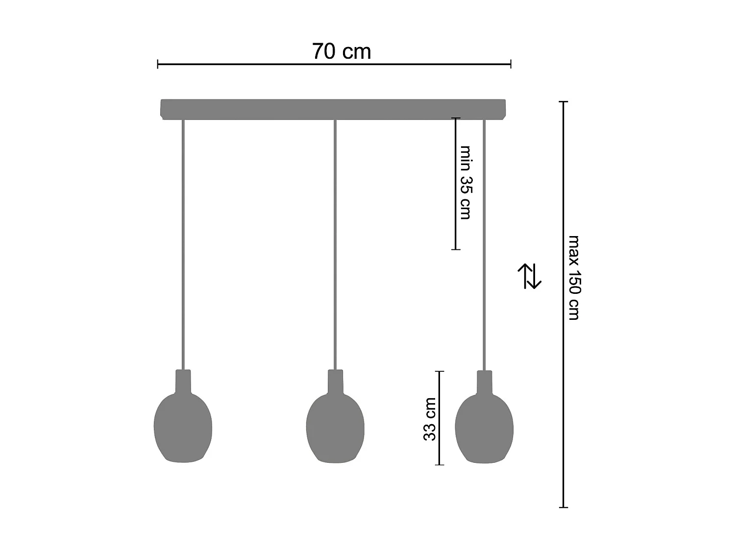 Suspensão TOSEL  VINGOLF vidro bar cinza D60 x  H100  cm