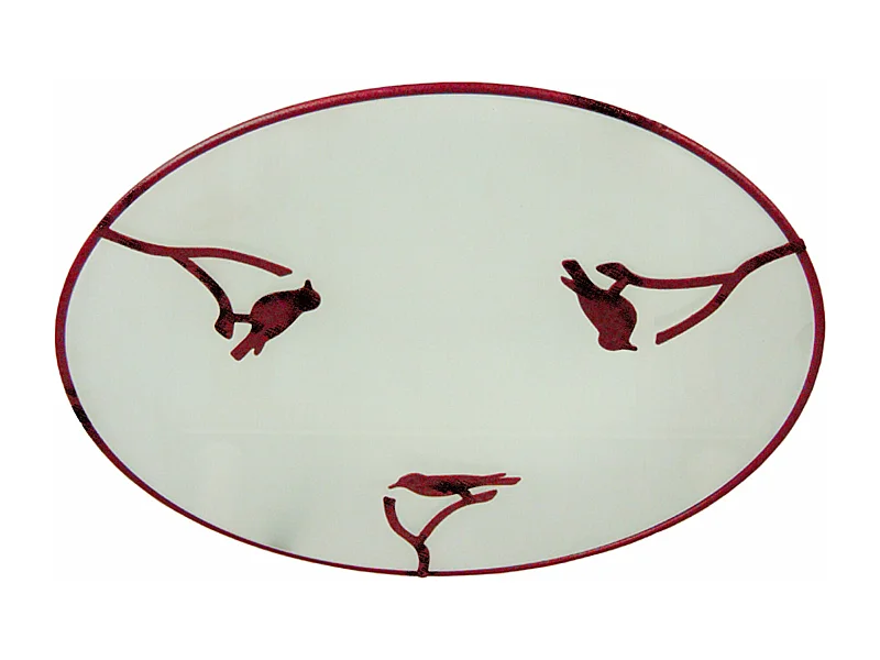 Plafonnier enfant verre plat métal oiseaux rouge noir 30 cm..