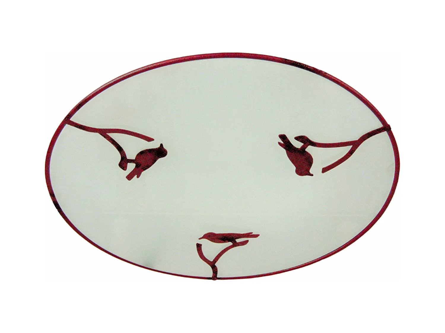 Plafonnier enfant verre plat métal oiseaux rouge noir 30 cm..