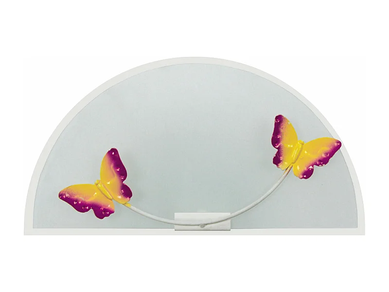 Plafonnier enfant verre plat métal papillon jaune violet 30 cm..