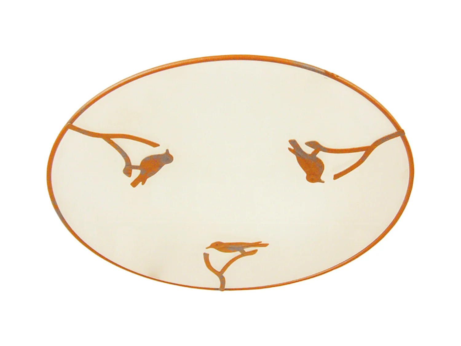 Plafonnier enfant verre plat métal oiseaux orange gris 30 cm..