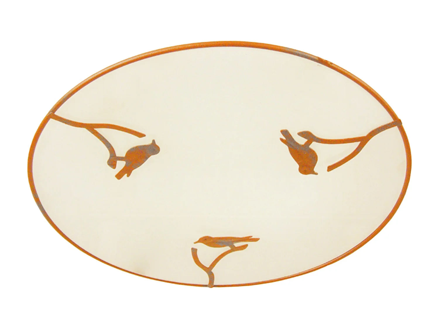 Plafonnier enfant verre plat métal oiseaux orange gris 30 cm..