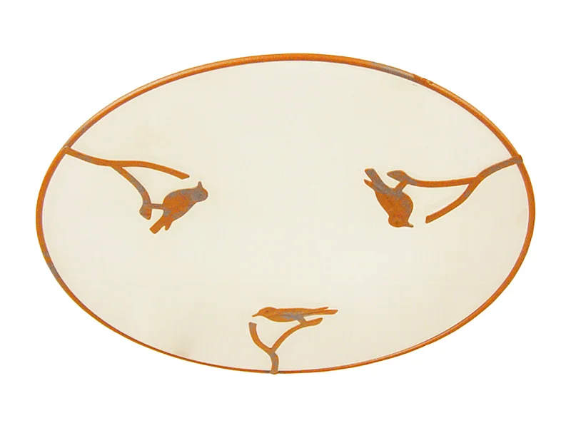 Plafonnier enfant verre plat métal oiseaux orange gris 30 cm..