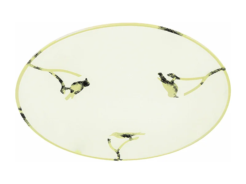Plafonnier enfant verre plat métal oiseaux jaune noir 30 cm..