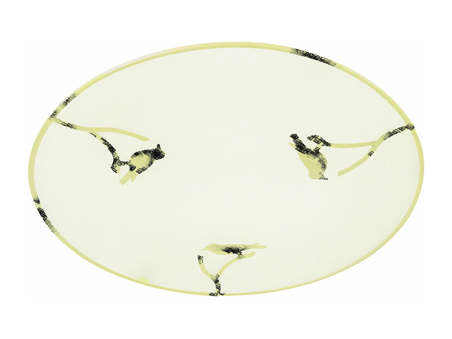 Plafonnier enfant verre plat métal oiseaux jaune noir 30 cm..
