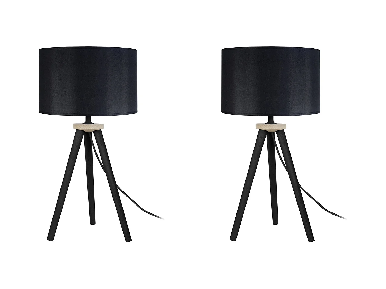 Pair de Lampes de chevet trépied bois  bois noir,naturel 44 cm.