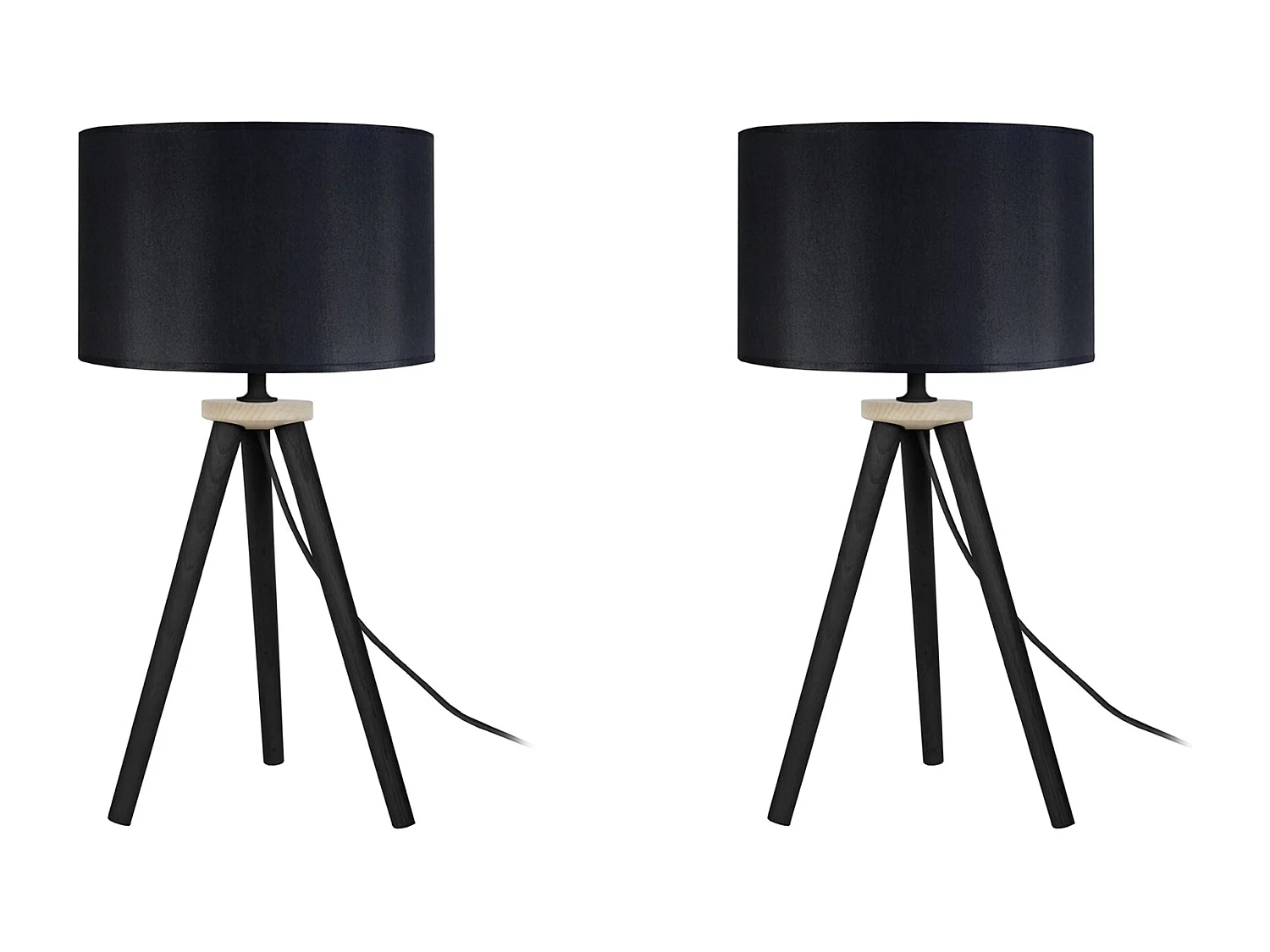 Pair de Lampes de chevet trépied bois  bois noir,naturel 44 cm.